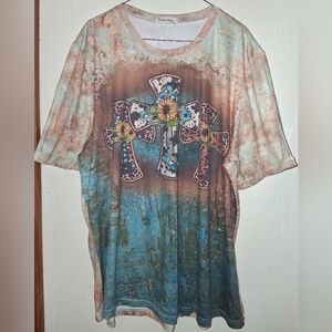 Colorful Cross Print Long Sleeve Tee